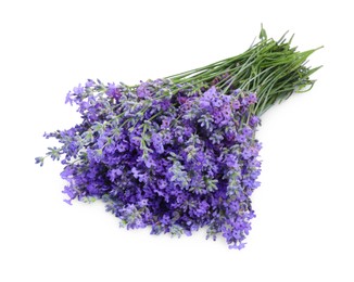 Photo of Bouquet of beautiful lavender flowers isolated on white