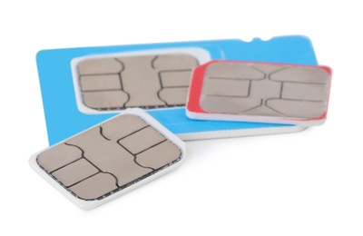 Photo of Different modern SIM cards on white background