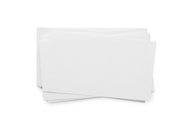 Blank business cards isolated on white, top view. Mockup for design