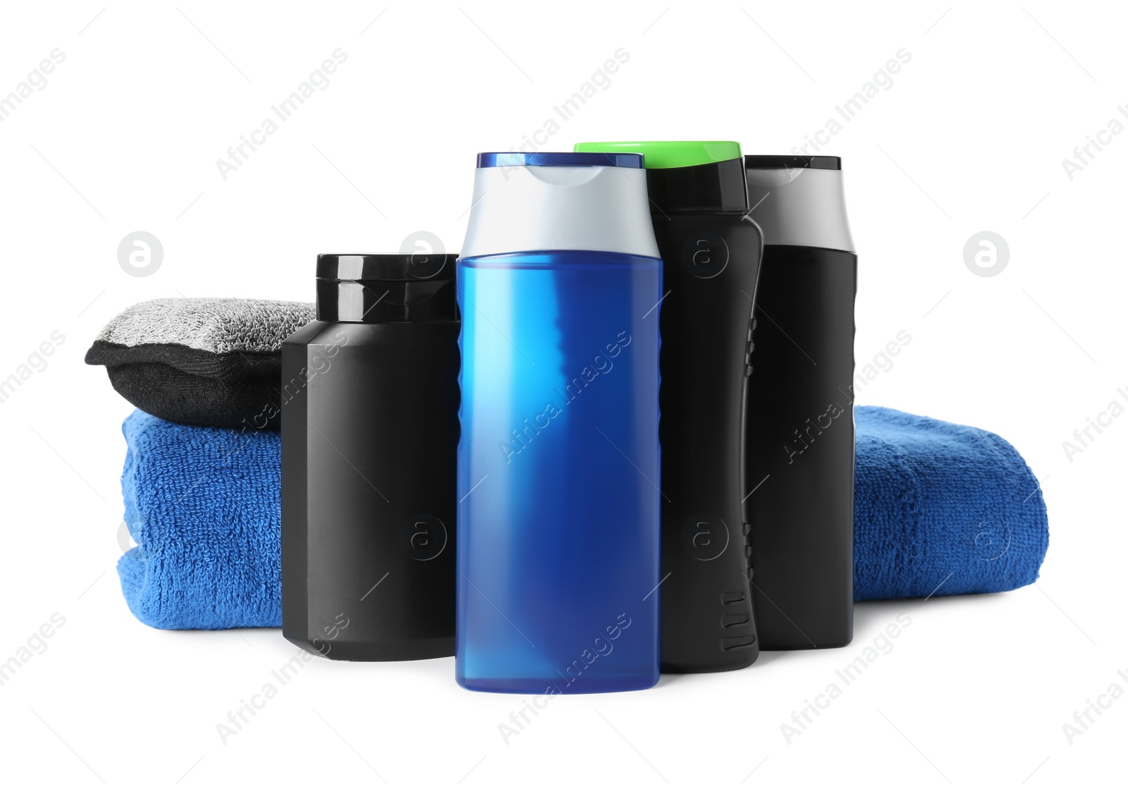 Photo of Set with men's personal hygiene products on white background