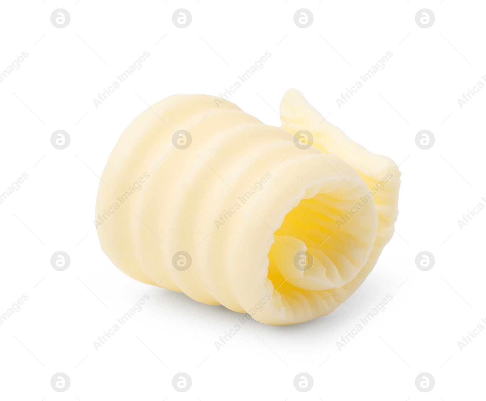 Photo of One tasty butter curl isolated on white