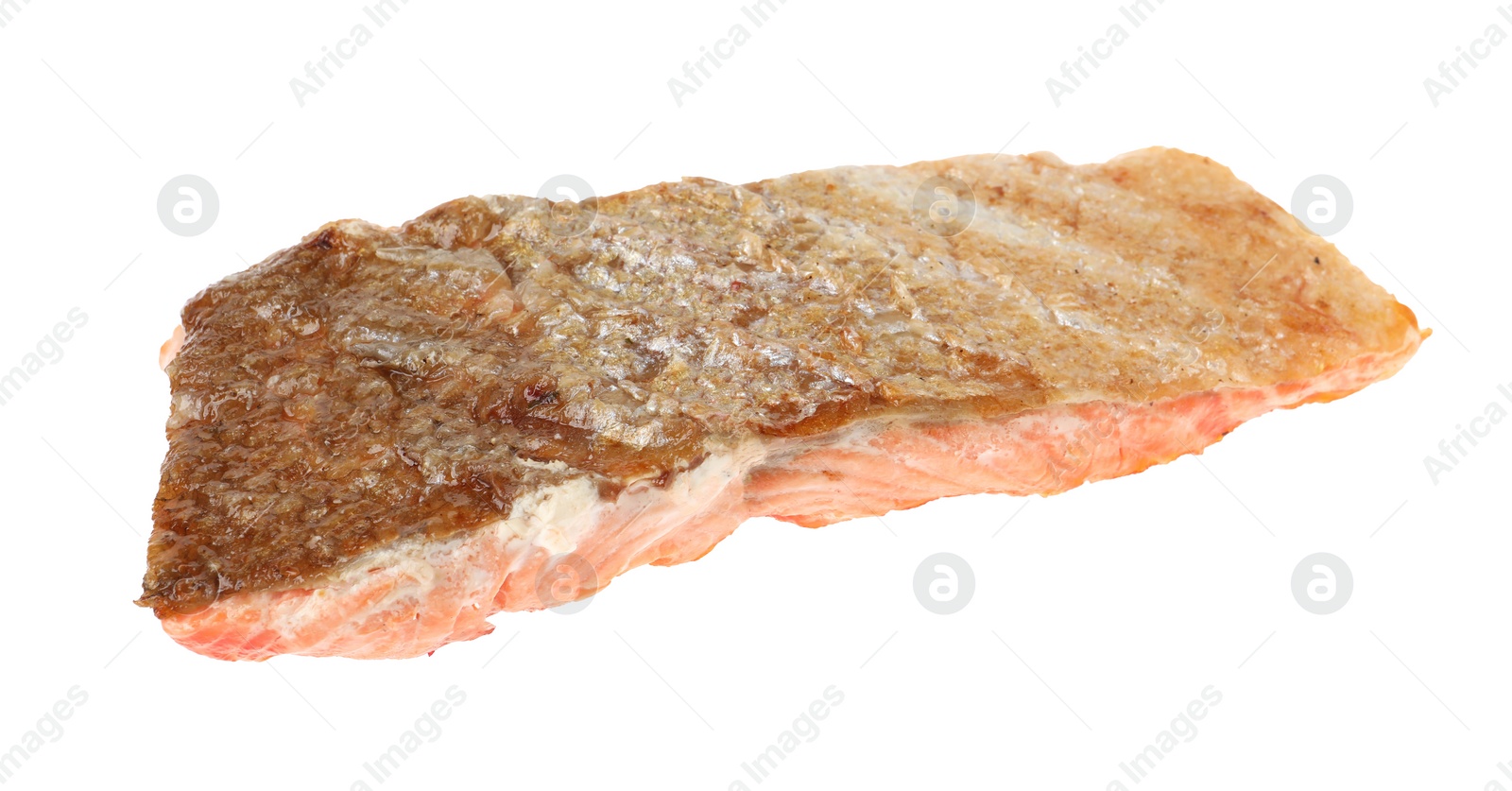 Photo of Piece of tasty grilled salmon isolated on white