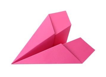 Handmade pink paper plane isolated on white