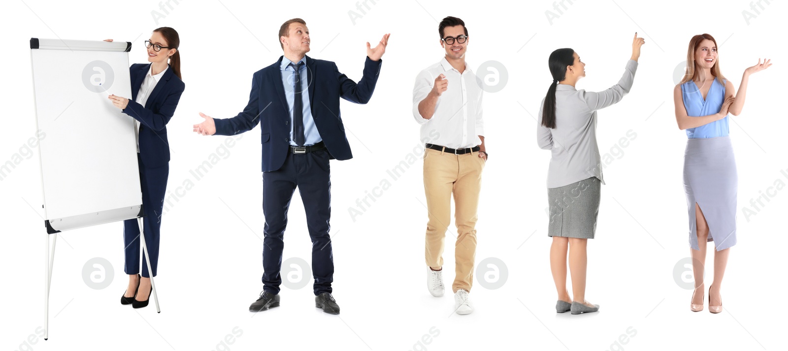 Image of Collage with photos of business trainers on white background, banner design 