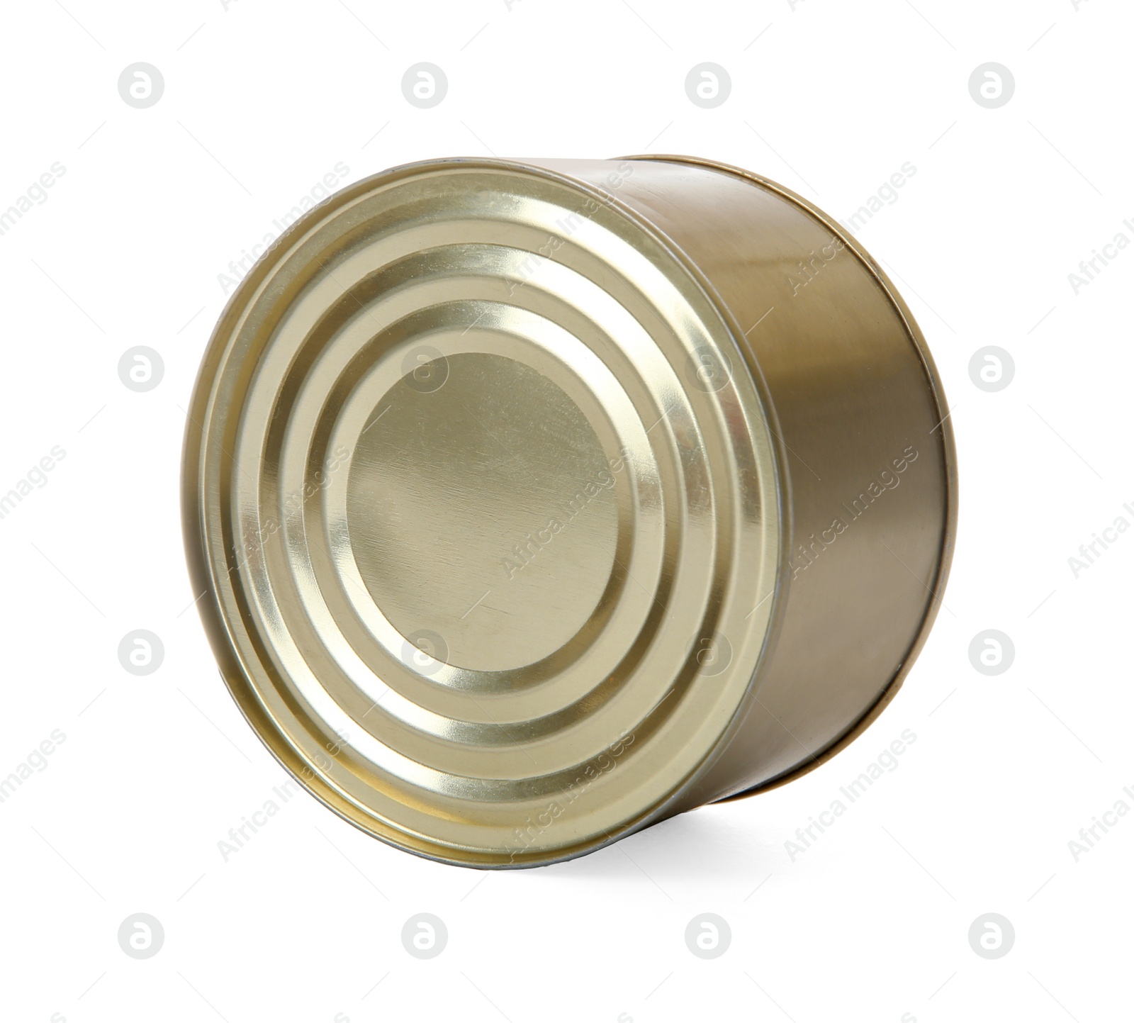 Photo of Closed tin can isolated on white, mockup for design