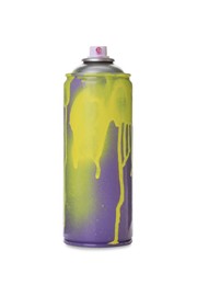 Photo of Used can of spray paint isolated on white. Graffiti supply