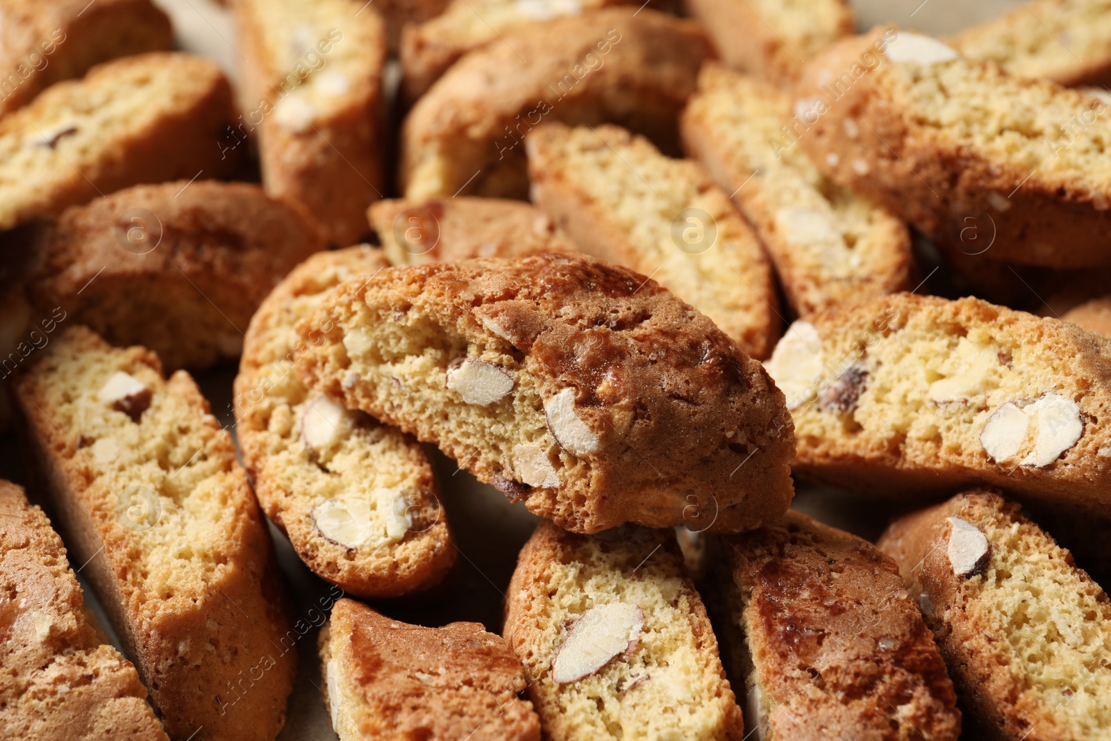 Photo of Traditional Italian almond biscuits (Cantucci), closeup view