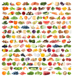 Image of Set of different food on white background