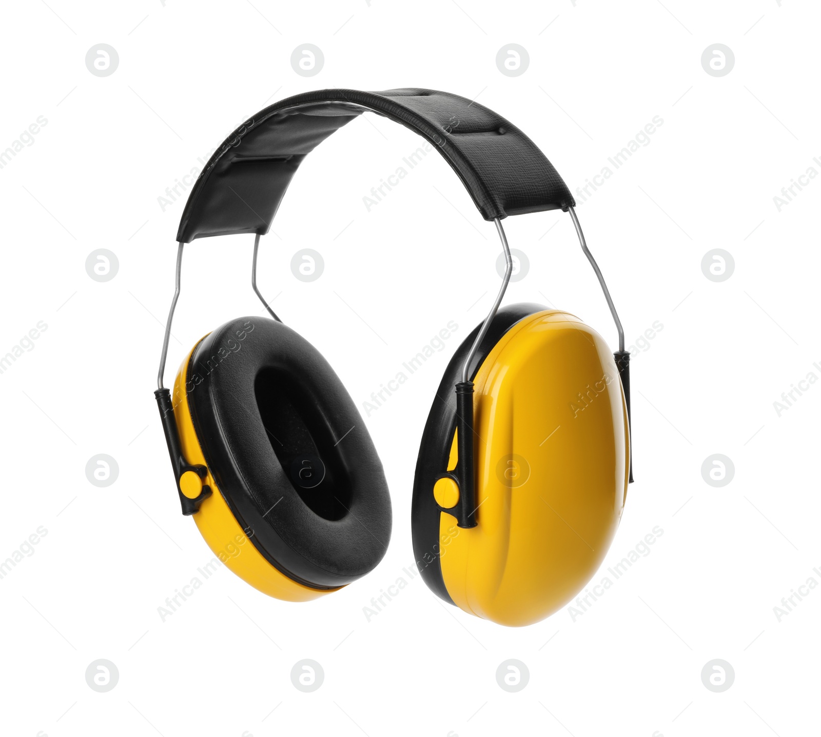 Photo of Protective headphones on white background. Professional construction accessory