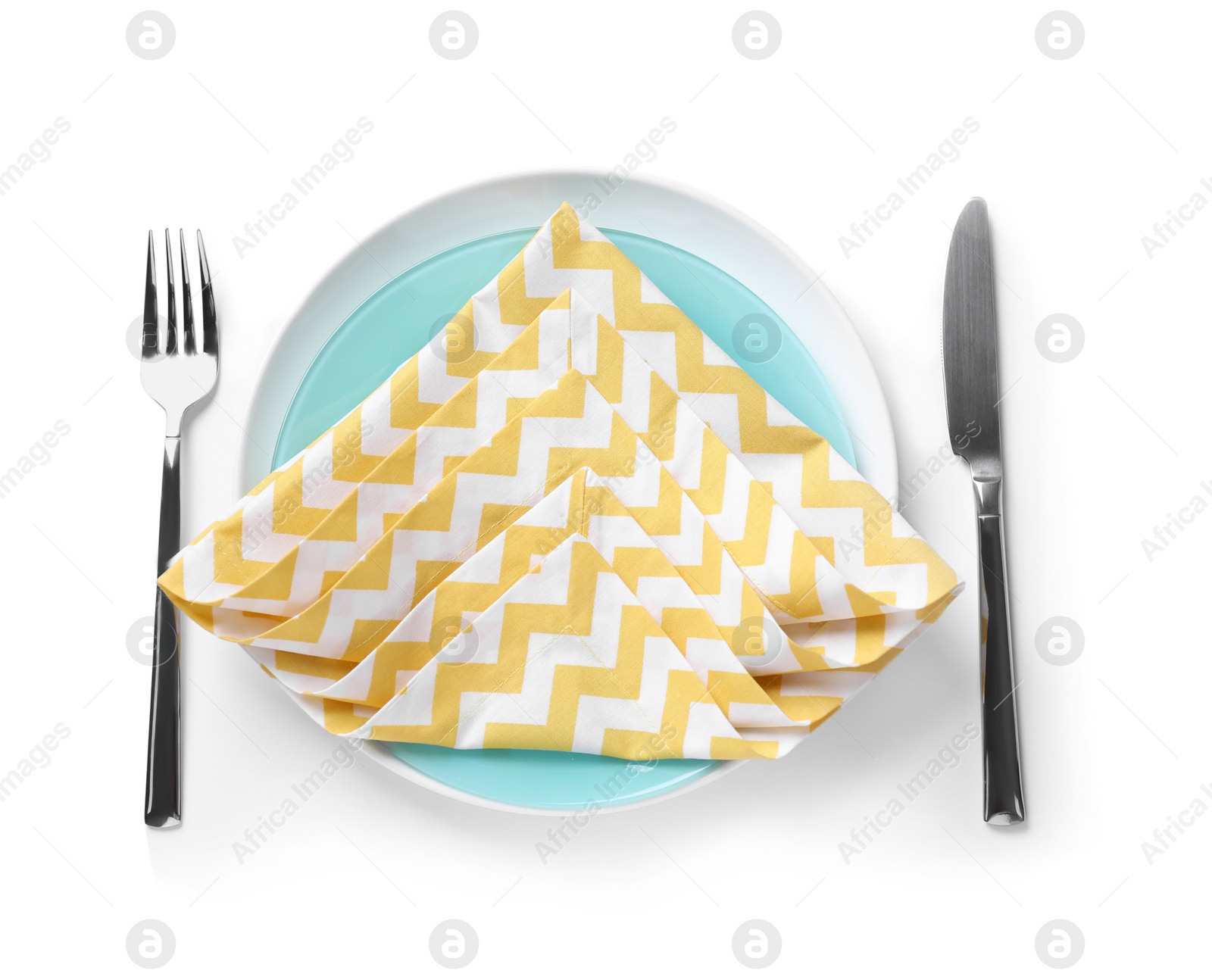 Photo of Elegant table setting on white background, top view