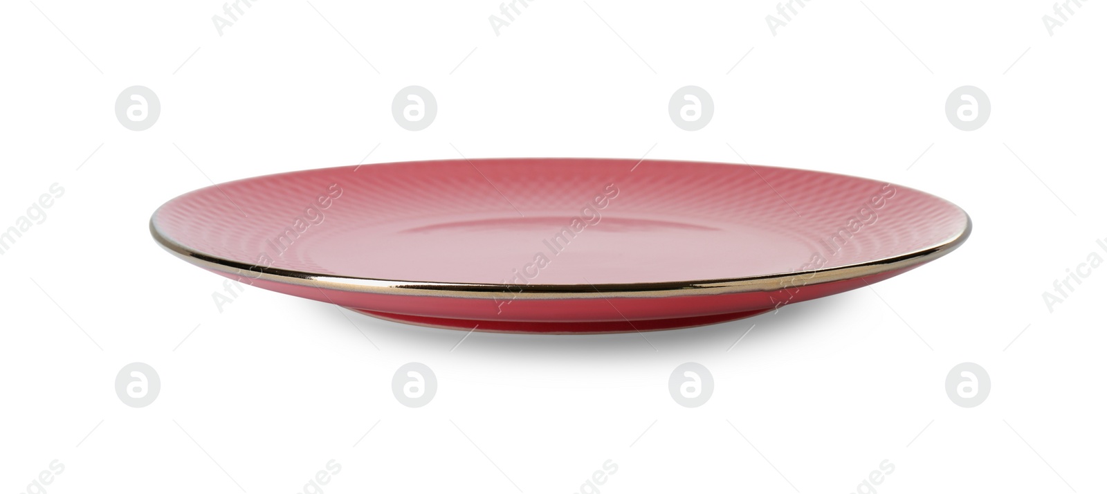 Photo of One red ceramic plate isolated on white