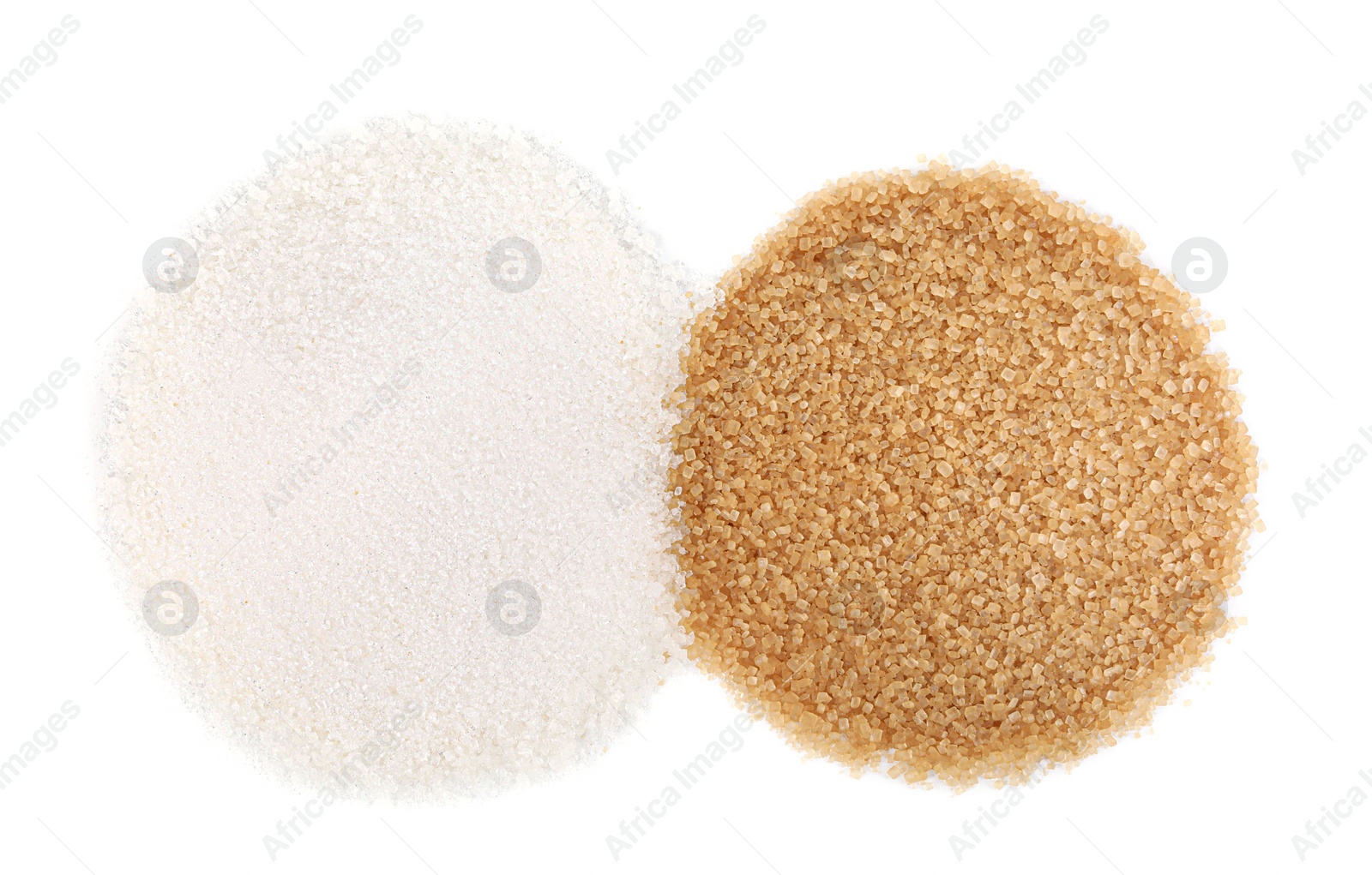 Photo of Different types of sugar isolated on white, top view