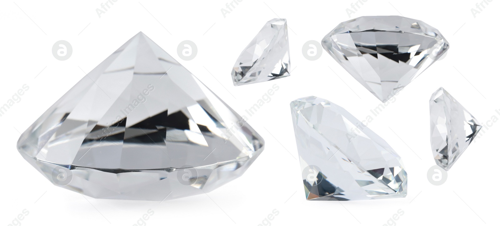 Image of Set with beautiful dazzling diamonds on white background. Banner design
