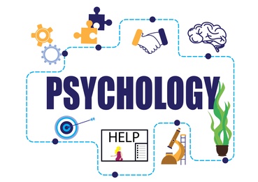Illustration of Scheme with different images dedicated to psychology