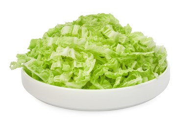 Photo of Pile of fresh ripe Chinese cabbage isolated on white