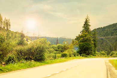 Image of Road trip. Beautiful view of asphalt highway on sunny day 