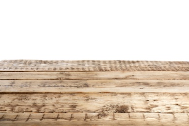 Empty wooden table on white background. Mockup for design