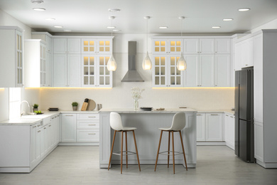 Beautiful kitchen interior with new stylish furniture