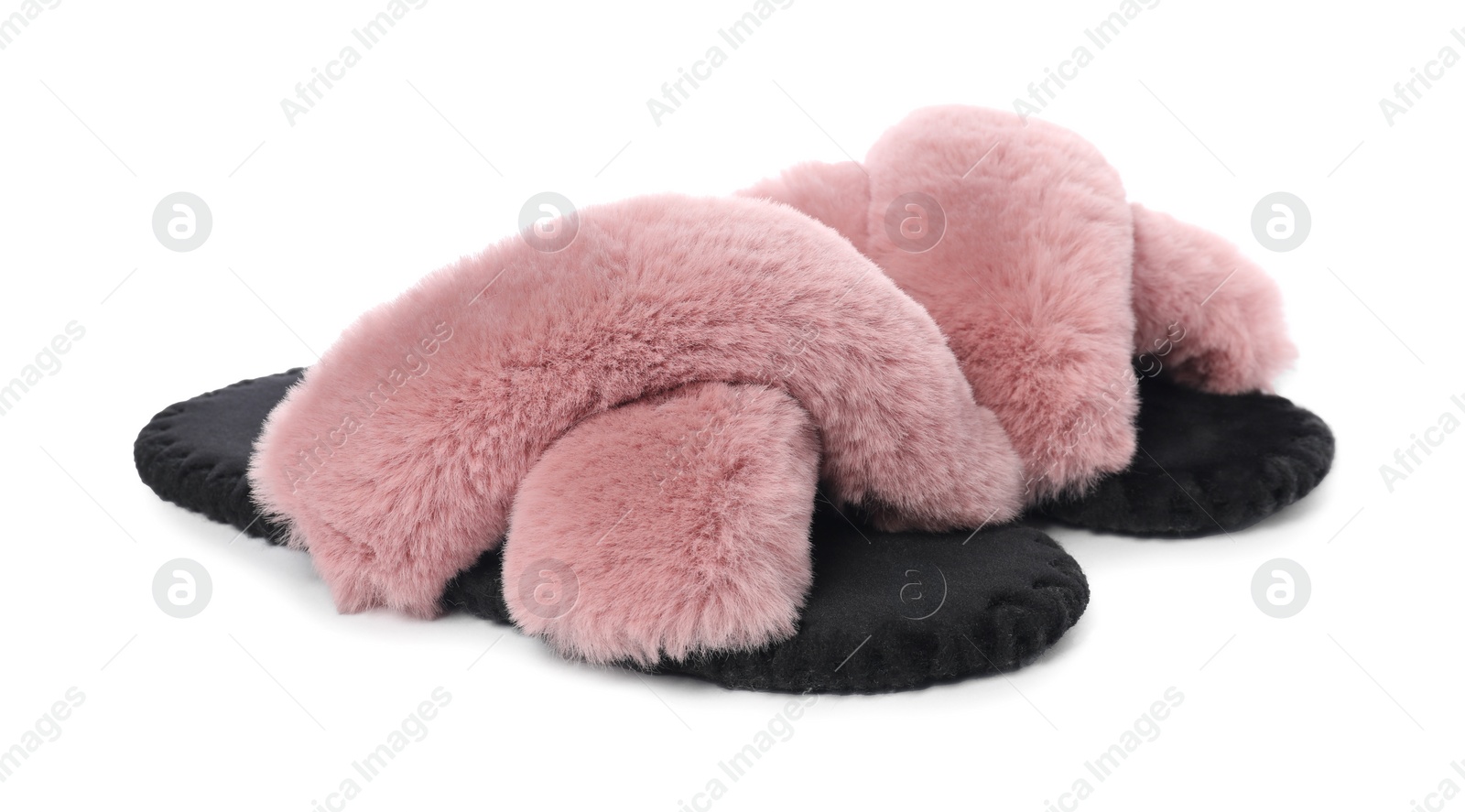 Photo of Pair of soft slippers isolated on white