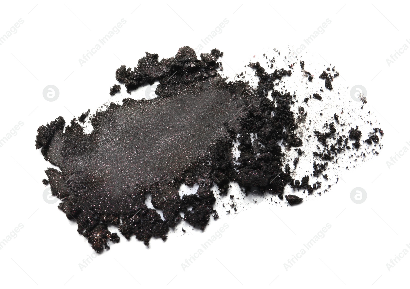 Photo of Crushed eye shadow on white background, top view. Professional makeup product