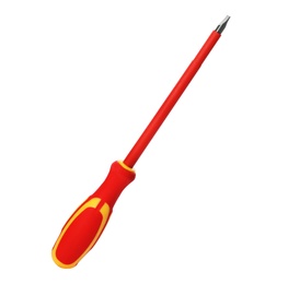 Photo of New screwdriver on white background. Professional construction tool