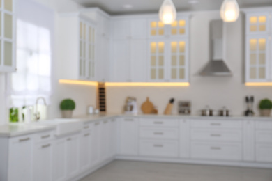 Blurred view of modern stylish kitchen interior