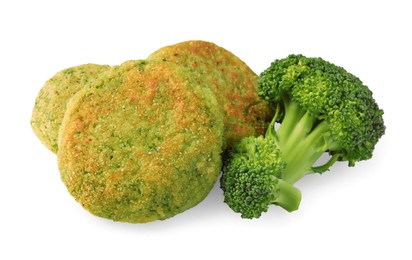 Green tasty vegan cutlets with broccoli isolated on white