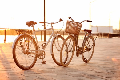 Modern bicycles outdoors on summer day