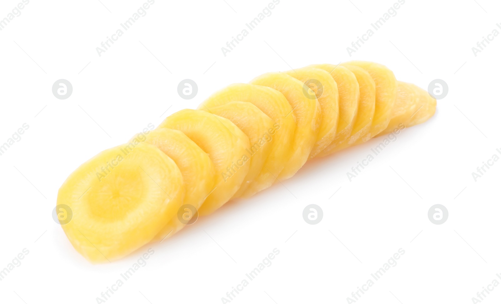 Photo of Slices of raw yellow carrot isolated on white