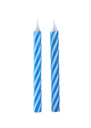 Blue striped birthday candles isolated on white