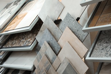 Photo of Many samples of tiles on display in store