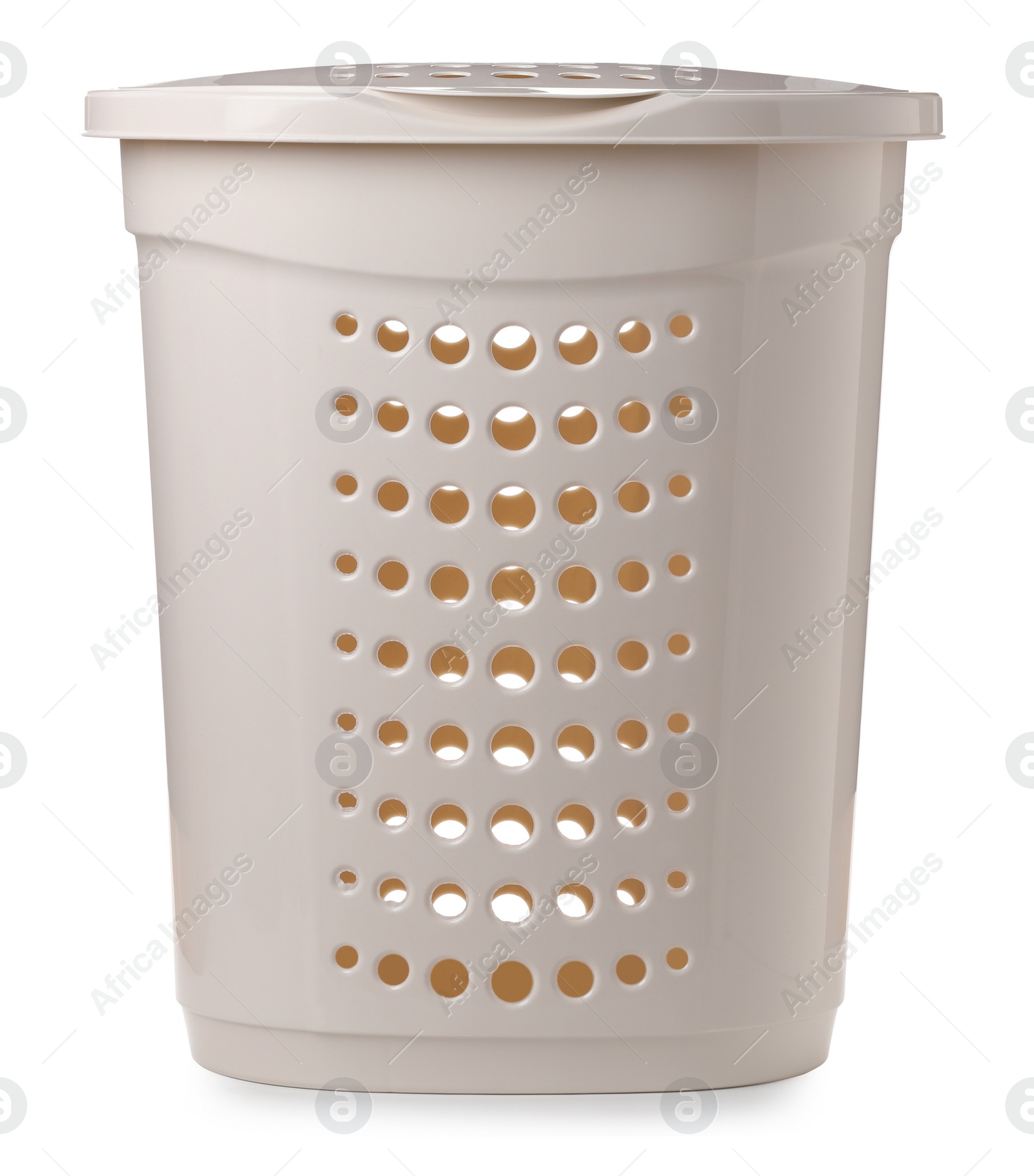 Photo of Closed empty laundry basket isolated on white