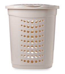 Photo of Closed empty laundry basket isolated on white