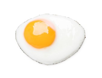 Photo of Delicious fried egg isolated on white, top view