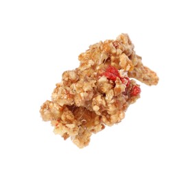 Photo of One piece of tasty granola bar isolated on white