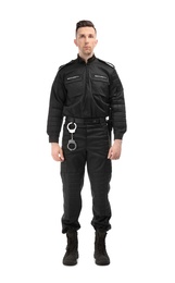 Photo of Male security guard in uniform on white background