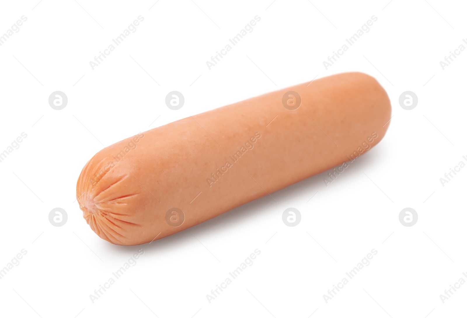 Photo of One delicious boiled sausage isolated on white