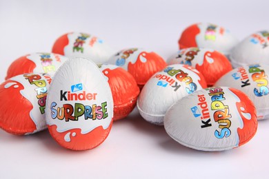 Photo of Sveti Vlas, Bulgaria - June 26, 2023: Kinder Surprise Eggs on white background, closeup