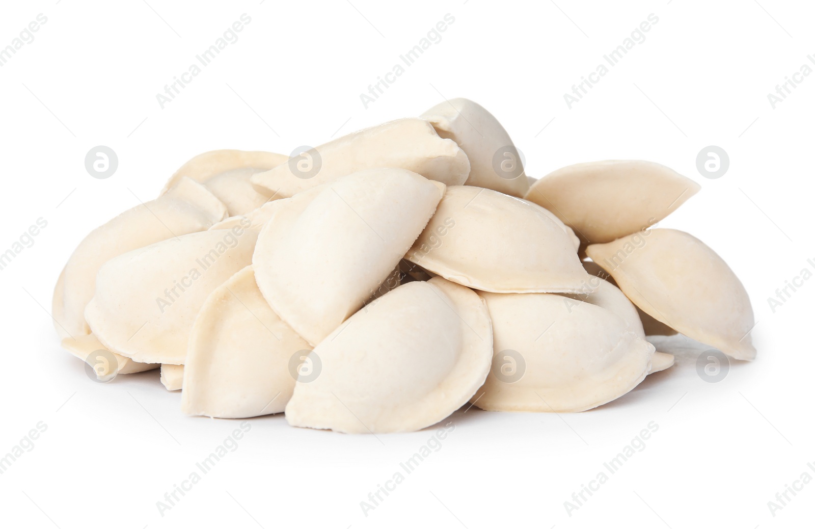 Photo of Raw dumplings on white background. Home cooking