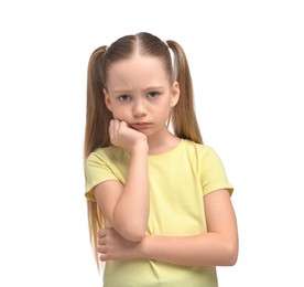 Portrait of sad girl on white background