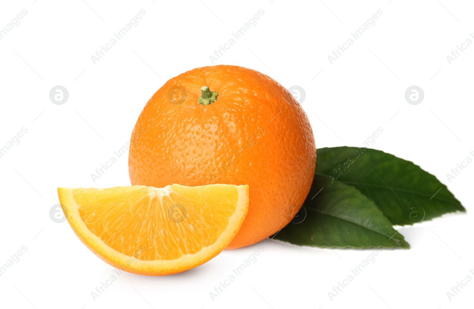 Image of Tasty fresh ripe oranges on white background