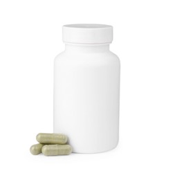 Jar with vitamin capsules isolated on white