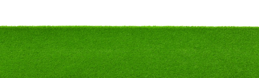 Green artificial grass surface isolated on white