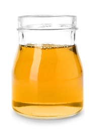 Photo of Jar with delicious honey on white background