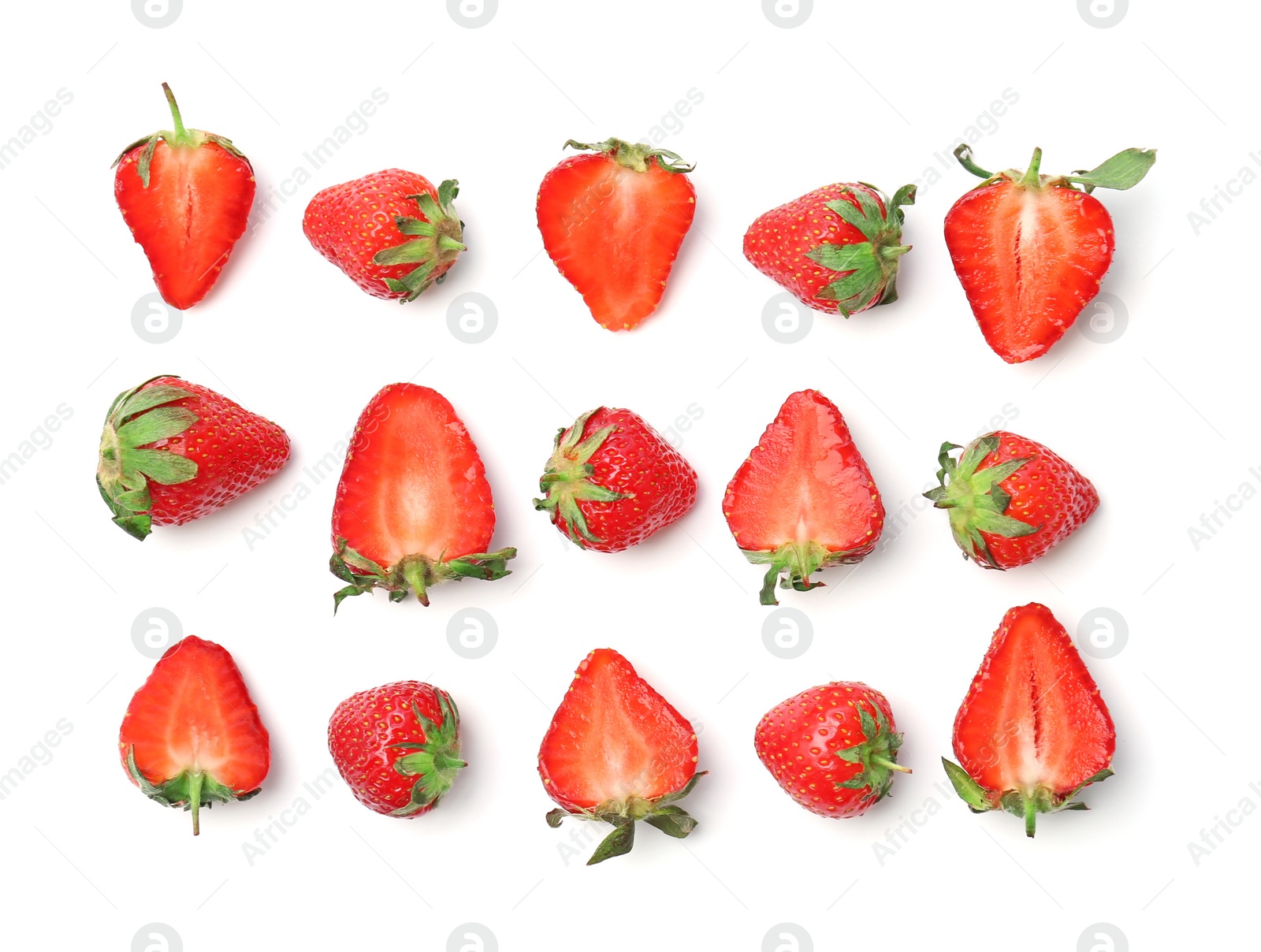 Photo of Composition with ripe red strawberries on light background