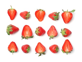 Composition with ripe red strawberries on light background