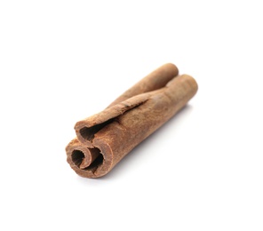 Aromatic cinnamon stick on white background