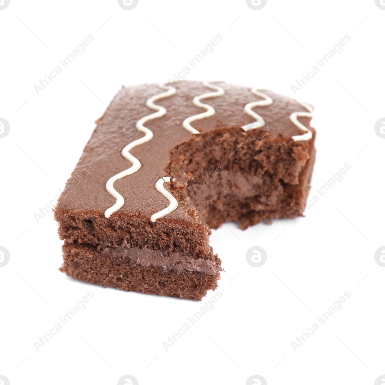 Photo of Delicious chocolate sponge cake isolated on white