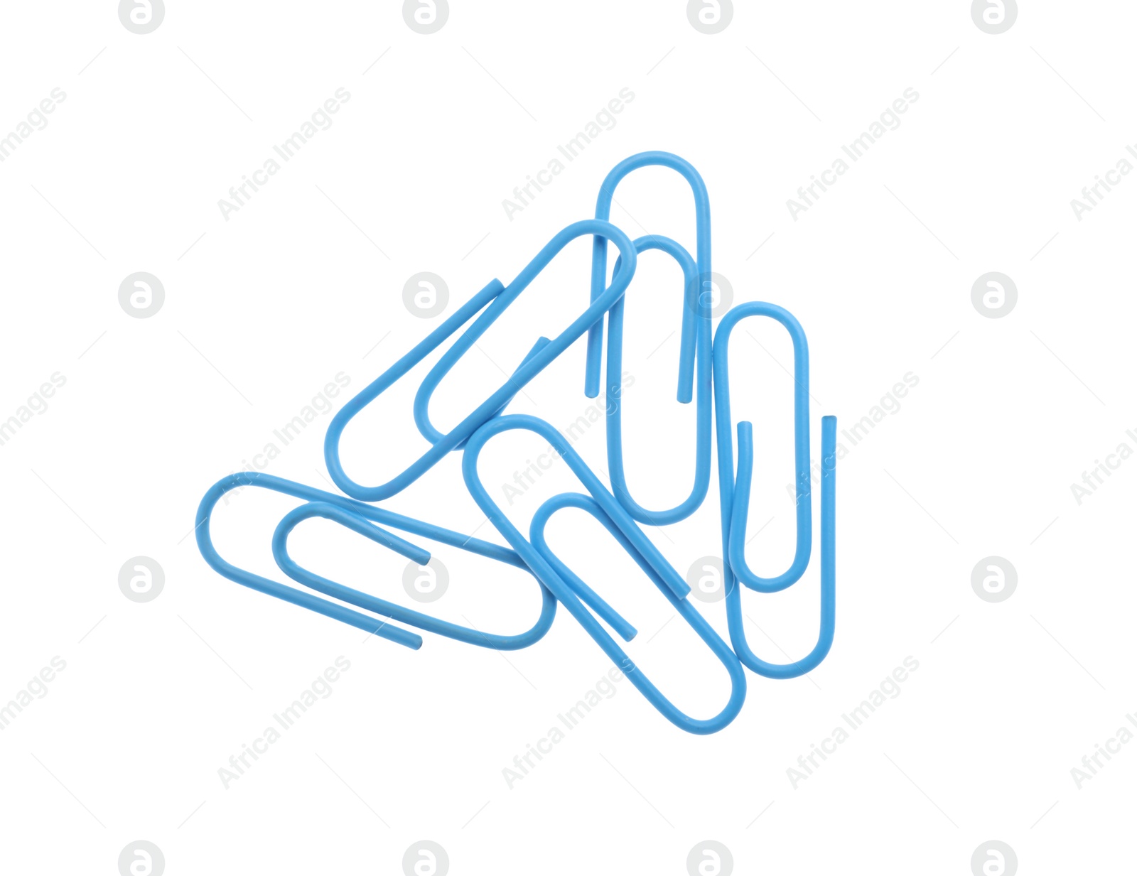 Photo of Colorful paper clips isolated on white, top view. School stationery