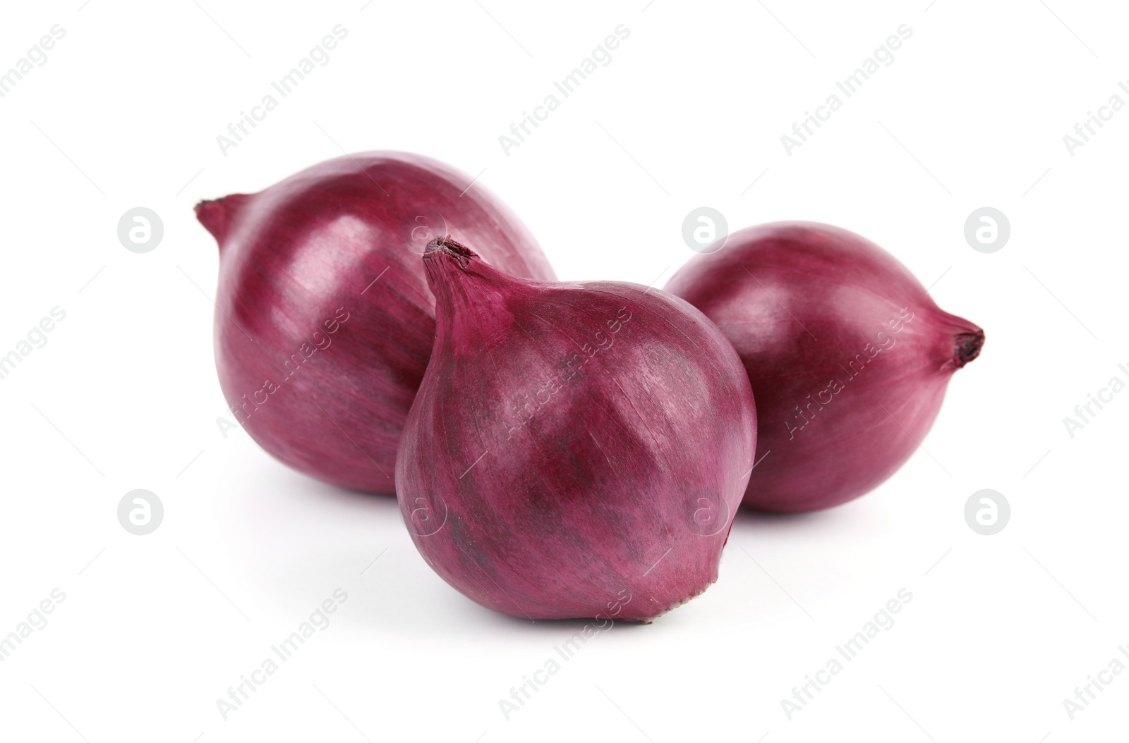 Photo of Fresh whole red onions on white background